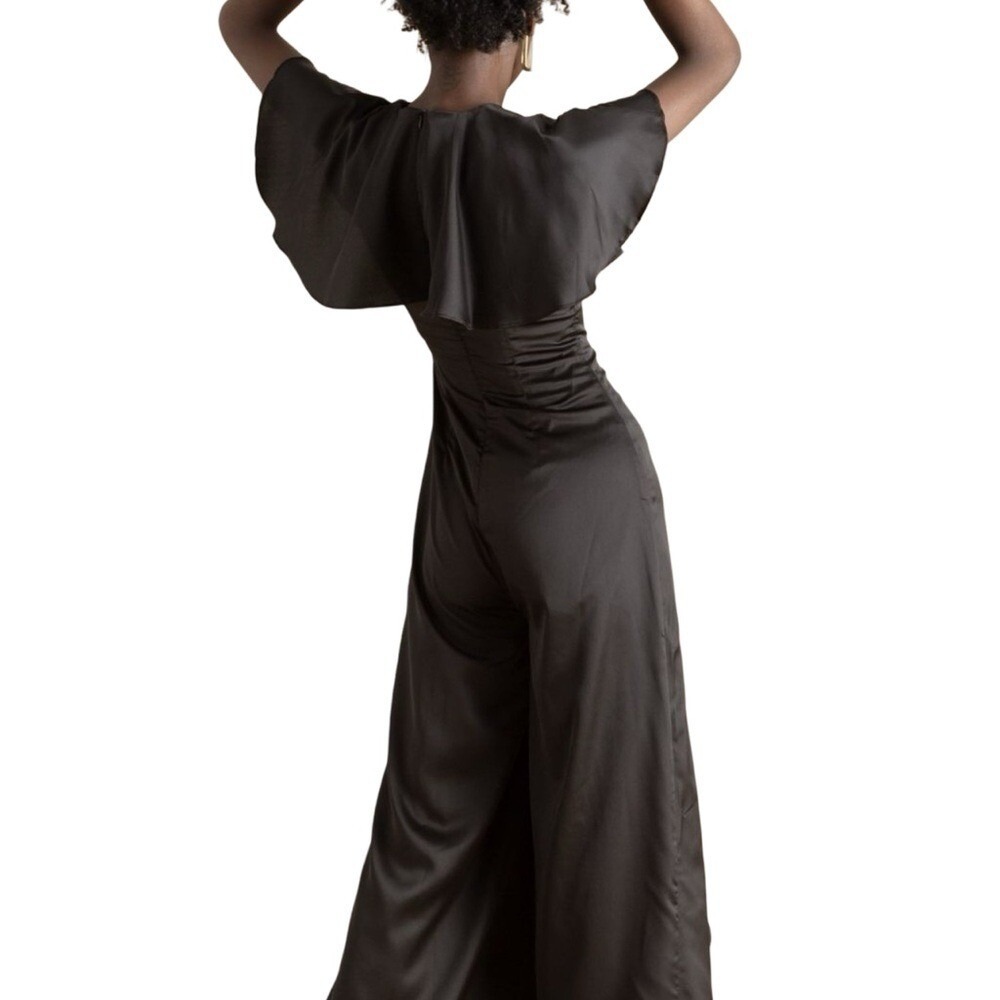 Andrea Iyamah Jumpsuit Black Wide Leg Ruffle Trim Size Small - Picture 2 of 11